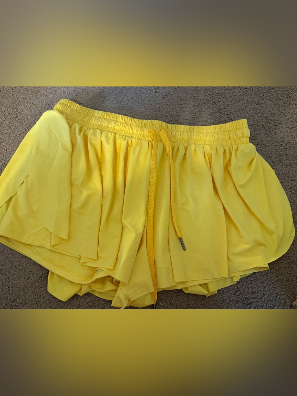 Women’s Yellow Drawstring Ruffle Athletic Shorts